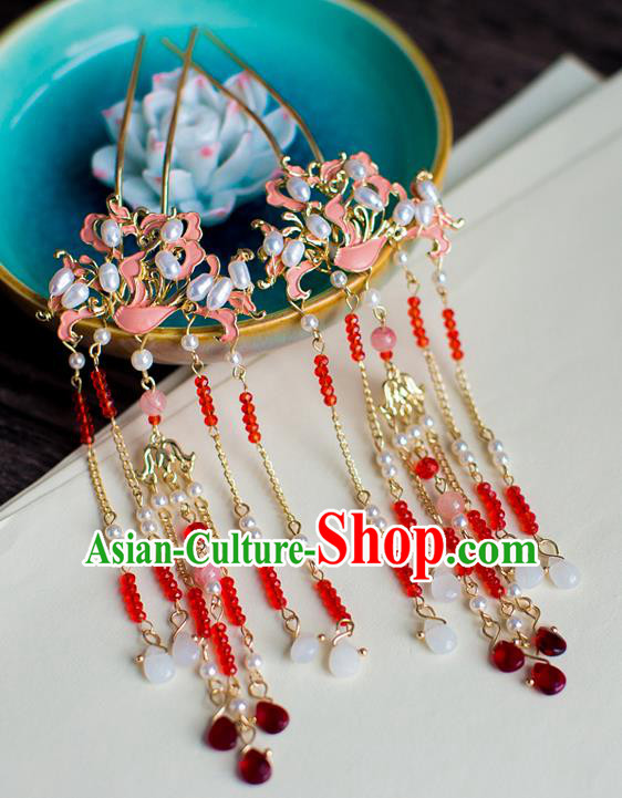 Chinese Traditional Palace Hair Accessories Xiuhe Suit Pearls Step Shake Ancient Hairpins for Women