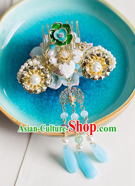 Chinese Traditional Palace Hair Accessories Xiuhe Suit Jade Tassel Hair Comb Ancient Hairpins for Women