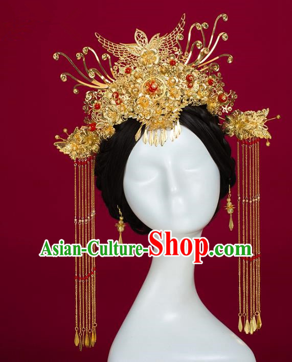 Chinese Traditional Wedding Hair Accessories Ancient Bride Phoenix Coronet Hairpins Headwear for Women