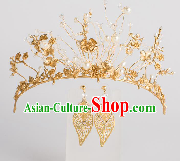 Baroque Bride Hair Accessories Classical Wedding Royal Crown Retro Golden Imperial Crown Headwear for Women
