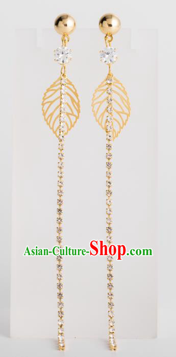 Bride Classical Accessories Earrings Pendant Wedding Golden Leaf Tassel Eardrop for Women