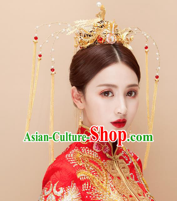 Chinese Traditional Palace Hair Accessories Wedding Phoenix Coronet Ancient Xiuhe Suit Hairpins Complete Set for Women