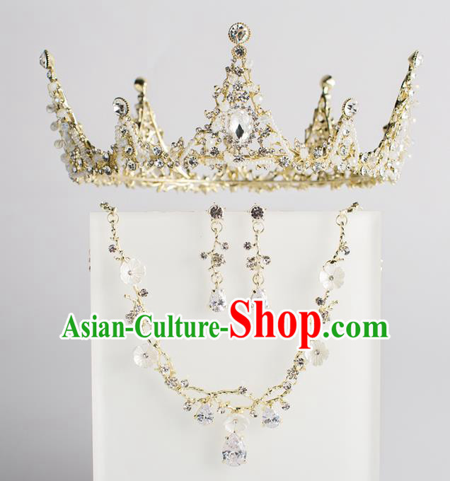 Baroque Bride Hair Accessories Classical Wedding Hair Clasp Golden Crystal Imperial Crown Headwear for Women