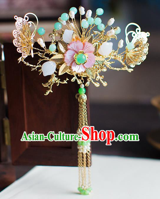 Chinese Traditional Palace Hair Accessories Xiuhe Suit Step Shake Ancient Tassel Hairpins for Women