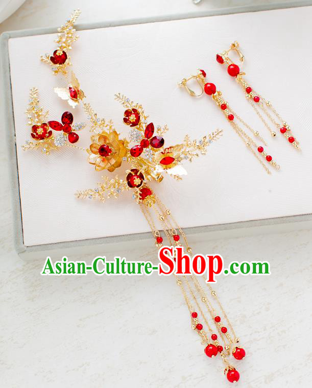 Top Classical Bride Hair Accessories Wedding Red Beads Hair Stick Headwear for Women
