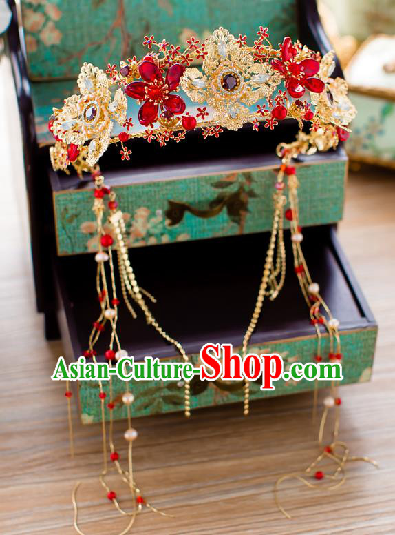 Chinese Traditional Palace Hair Accessories Ancient Xiuhe Suit Phoenix Coronet Hairpins for Women