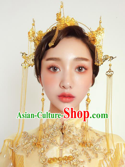 Chinese Traditional Palace Hair Accessories Ancient Xiuhe Suit Hairpins Phoenix Coronet for Women