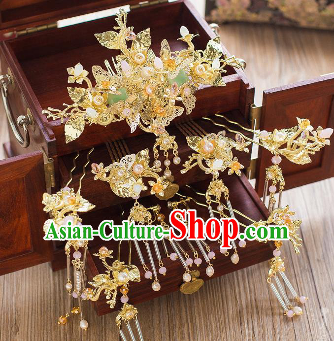 Chinese Traditional Palace Hair Accessories Ancient Hairpins Xiuhe Suit Hair Combs Phoenix Coronet Complete Set for Women