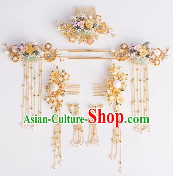 Chinese Traditional Palace Hair Accessories Ancient Hairpins Xiuhe Suit Hair Combs Complete Set for Women