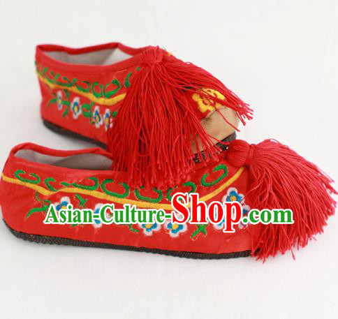 Chinese Traditional Embroidered Shoes Ancient Beijing Opera Red Blood Stained Shoes for Women