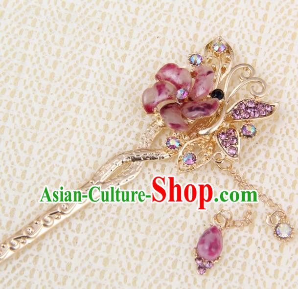 Chinese Traditional Palace Hair Accessories Ancient Purple Flowers Hairpins Crystal Hair Clips for Women