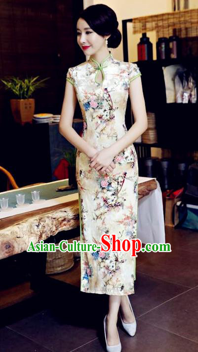 Chinese National Costume Handmade Tang Suit Qipao Dress Traditional Printing Cheongsam for Women
