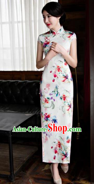 Chinese Top Grade Retro Qipao Dress Traditional Republic of China Tang Suit Printing Silk Cheongsam for Women
