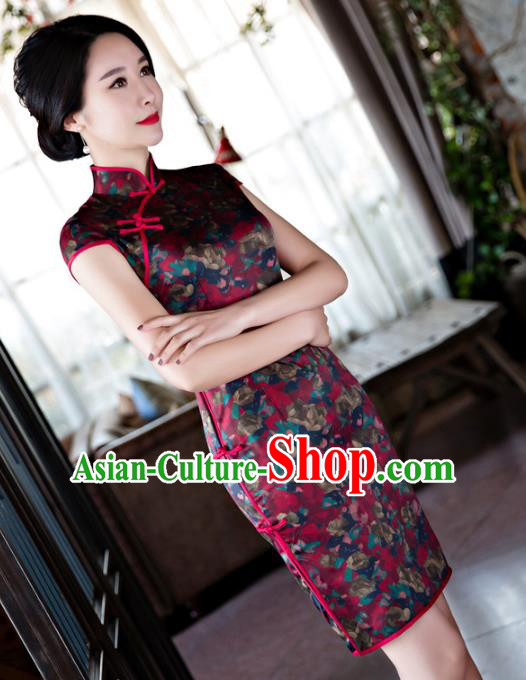 Chinese Top Grade Retro Watered Gauze Qipao Dress Traditional Republic of China Tang Suit Cheongsam for Women