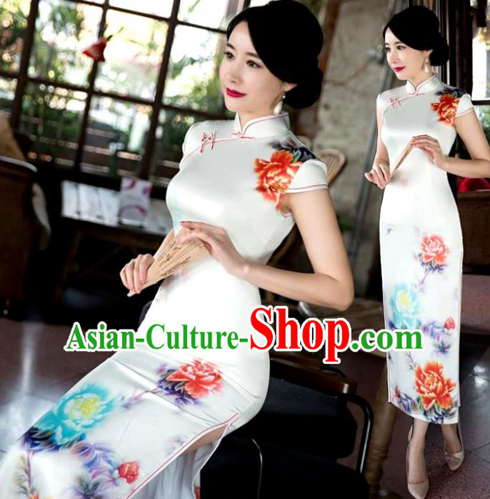 Chinese Top Grade Retro Qipao Dress Traditional Republic of China Tang Suit Printing Peony Cheongsam for Women