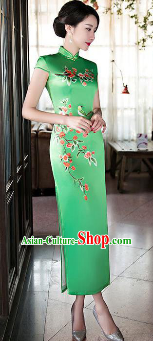 Chinese Top Grade Elegant Qipao Dress Traditional Republic of China Tang Suit Green Silk Cheongsam for Women