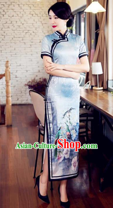 Chinese Top Grade Elegant Qipao Dress Traditional Republic of China Tang Suit Printing Silk Cheongsam for Women