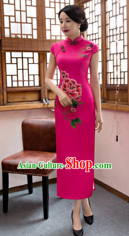 Top Grade Chinese Elegant Rosy Silk Cheongsam Traditional Republic of China Tang Suit Qipao Dress for Women