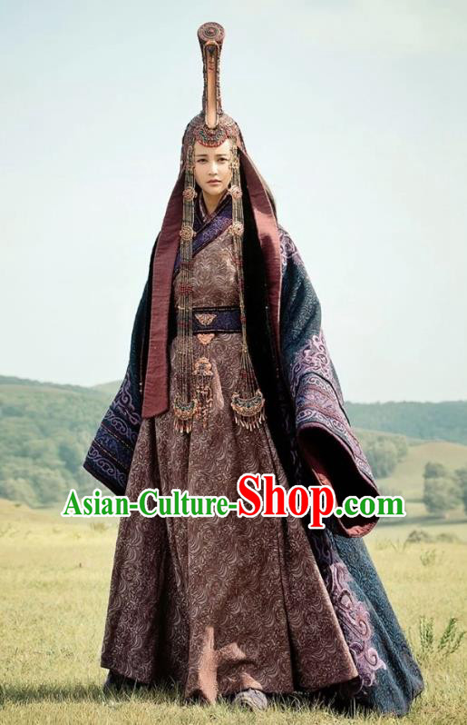 Chinese Ancient Tang Dynasty Princess Jieyou Embroidered Replica Costumes and Headpiece Complete Set