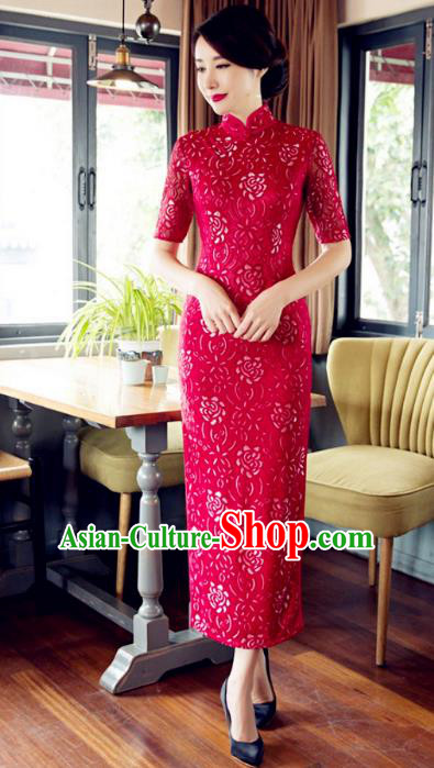 Chinese Traditional Costume Elegant Cheongsam China Tang Suit Red Qipao Dress for Women