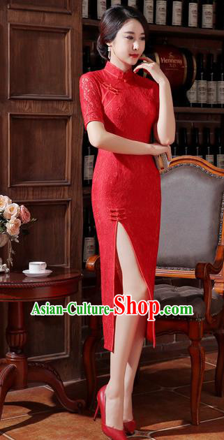 Chinese Traditional Costume Elegant Red Cheongsam China Tang Suit Qipao Dress for Women