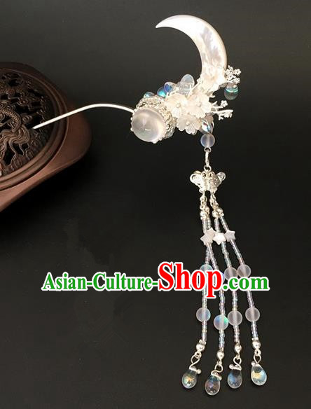 Traditional Handmade Chinese Ancient Classical Hair Accessories Moon Tassel Hairpins for Women