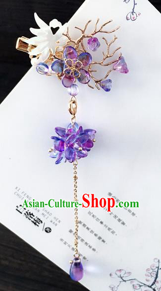 Traditional Handmade Chinese Ancient Classical Hair Accessories Hairpins Purple Crystal Hair Stick for Women