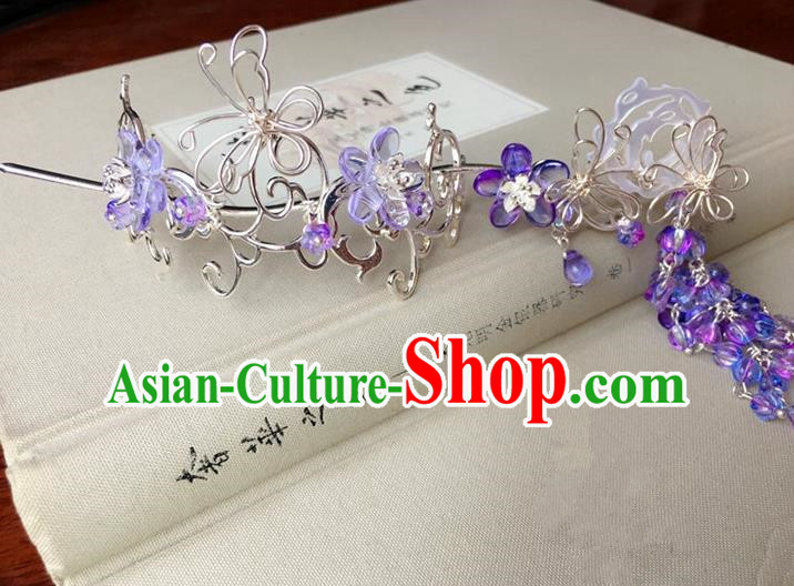 Traditional Handmade Chinese Ancient Classical Hair Accessories Hairpins Purple Flowers Hair Stick for Women