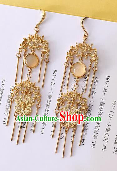 Traditional Handmade Chinese Ancient Classical Accessories Hanfu Golden Butterfly Tassel Earrings for Women