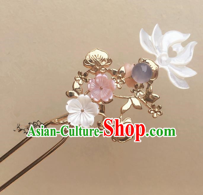 Traditional Handmade Chinese Ancient Classical Hair Accessories Shell Lotus Hair Clip Hairpins for Women