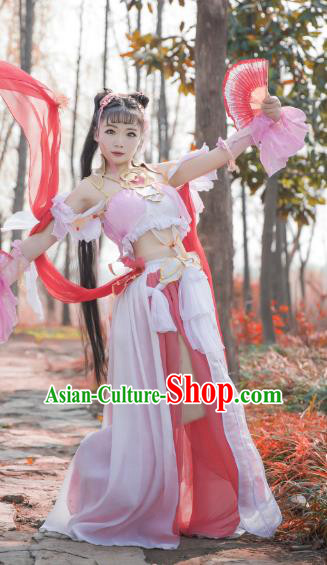 Chinese Ancient Swordswoman Costume Cosplay Female Knight-errant Pink Dress Hanfu Clothing for Women