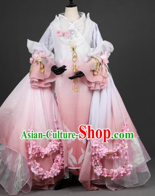 Chinese Ancient Young Lady Costume Cosplay Female Knight-errant Pink Dress Hanfu Clothing for Women