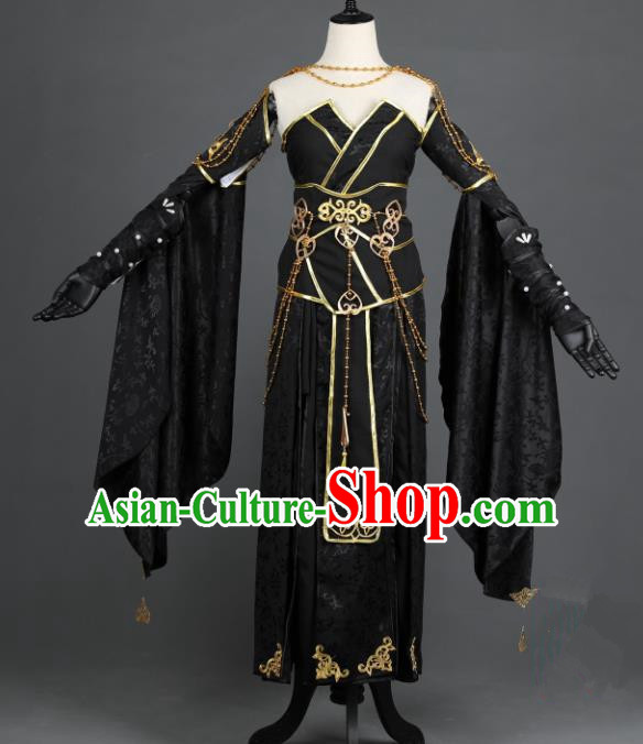 Chinese Ancient Heroine Costume Cosplay Female Knight-errant Swordswoman Black Dress Hanfu Clothing for Women