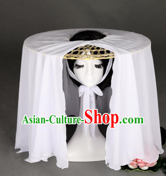 Traditional Handmade Chinese Ancient Swordswoman Hats White Veil Bamboo Hat for Women