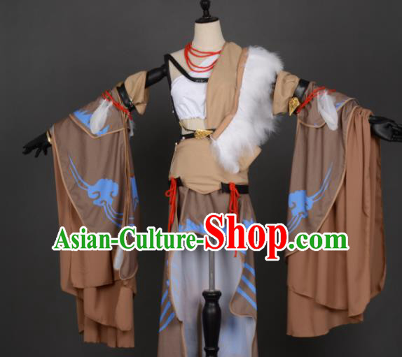 Chinese Ancient Beggars Sect Female Knight-errant Heroine Costume Cosplay Swordswoman Dress Hanfu Clothing for Women