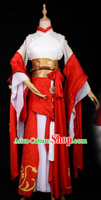 Chinese Ancient Princess Red Costume Cosplay Swordswoman Dress Hanfu Clothing for Women