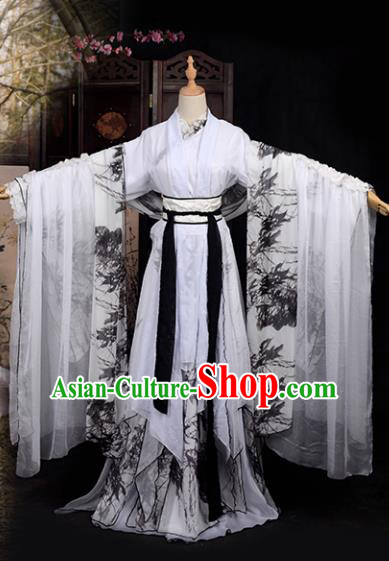 Chinese Ancient Palace Lady Printing Bamboo Costume Cosplay Princess Swordswoman Dress Hanfu Clothing for Women