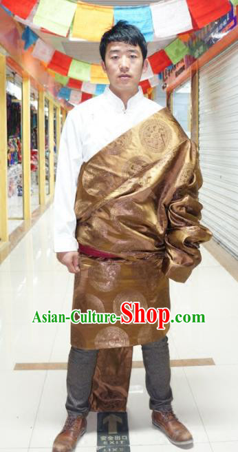 Chinese Traditional Zang Nationality Golden Tibetan Robe, China Tibetan Ethnic Heishui Dance Costume for Men