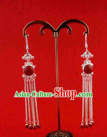 Chinese Traditional Zang Nationality Earrings Accessories, China Tibetan Ethnic Silver Eardrop for Women
