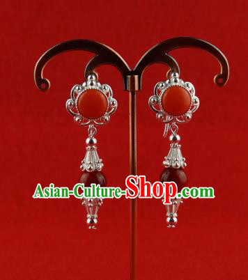 Chinese Traditional Zang Nationality Jewelry Accessories Earrings, China Tibetan Ethnic Red Eardrop for Women
