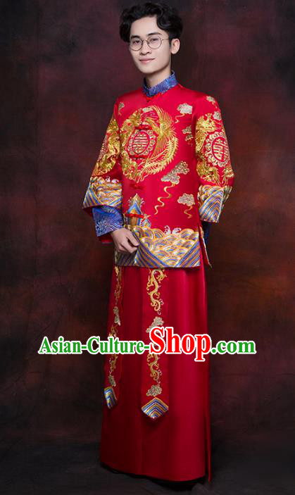 Chinese Traditional Wedding Costume Ancient Bridegroom Embroidered Tang Suit Toast Clothing for Men