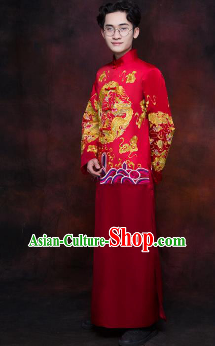 Chinese Traditional Wedding Toast Costume Ancient Bridegroom Embroidered Tang Suit Clothing for Men