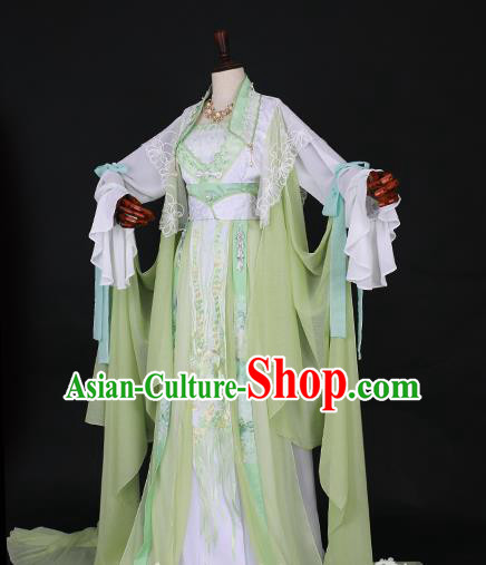 Traditional Chinese Princess Embroidered Costume Ancient Tang Dynasty Imperial Concubine Green Hanfu Dress for Women