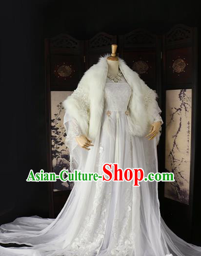 Chinese Ancient Imperial Concubine White Hanfu Dress Tang Dynasty Imperial Consort Embroidered Costume for Women