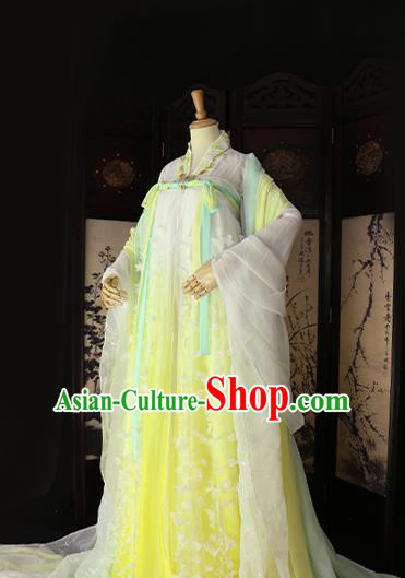 Chinese Ancient Cosplay Princess Yellow Hanfu Dress Tang Dynasty Imperial Consort Embroidered Costume for Women