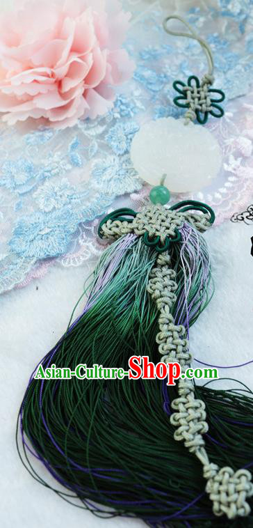 Chinese Traditional Handmade Waist Jewelry Accessories Ancient Princess Green Tassel Jade Pendant for Women