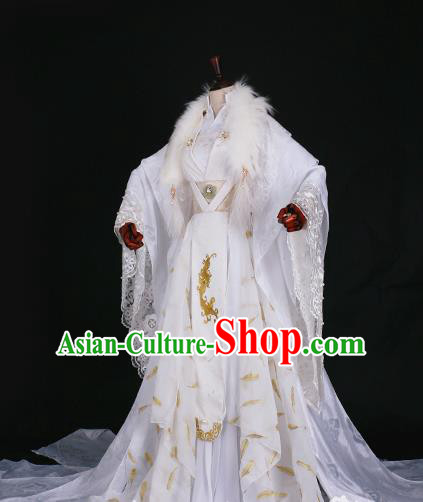 Traditional Chinese Princess Embroidered Costume Ancient Han Dynasty Imperial Concubine White Hanfu Dress for Women
