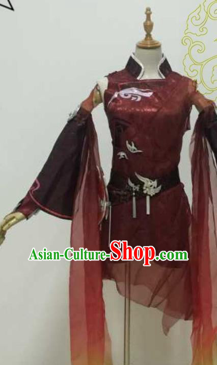 Chinese Ancient Cosplay Swordswoman Hanfu Dress Ming Dynasty Heroine Embroidered Costume and Boots for Women