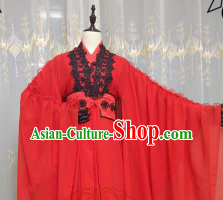 Chinese Ancient Cosplay Swordswoman Red Hanfu Dress Ming Dynasty Heroine Embroidered Costume for Women