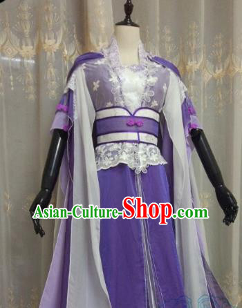 Chinese Ancient Fairy Costume Cosplay Swordswoman Clothing Jin Dynasty Nobility Lady Purple Hanfu Dress for Women